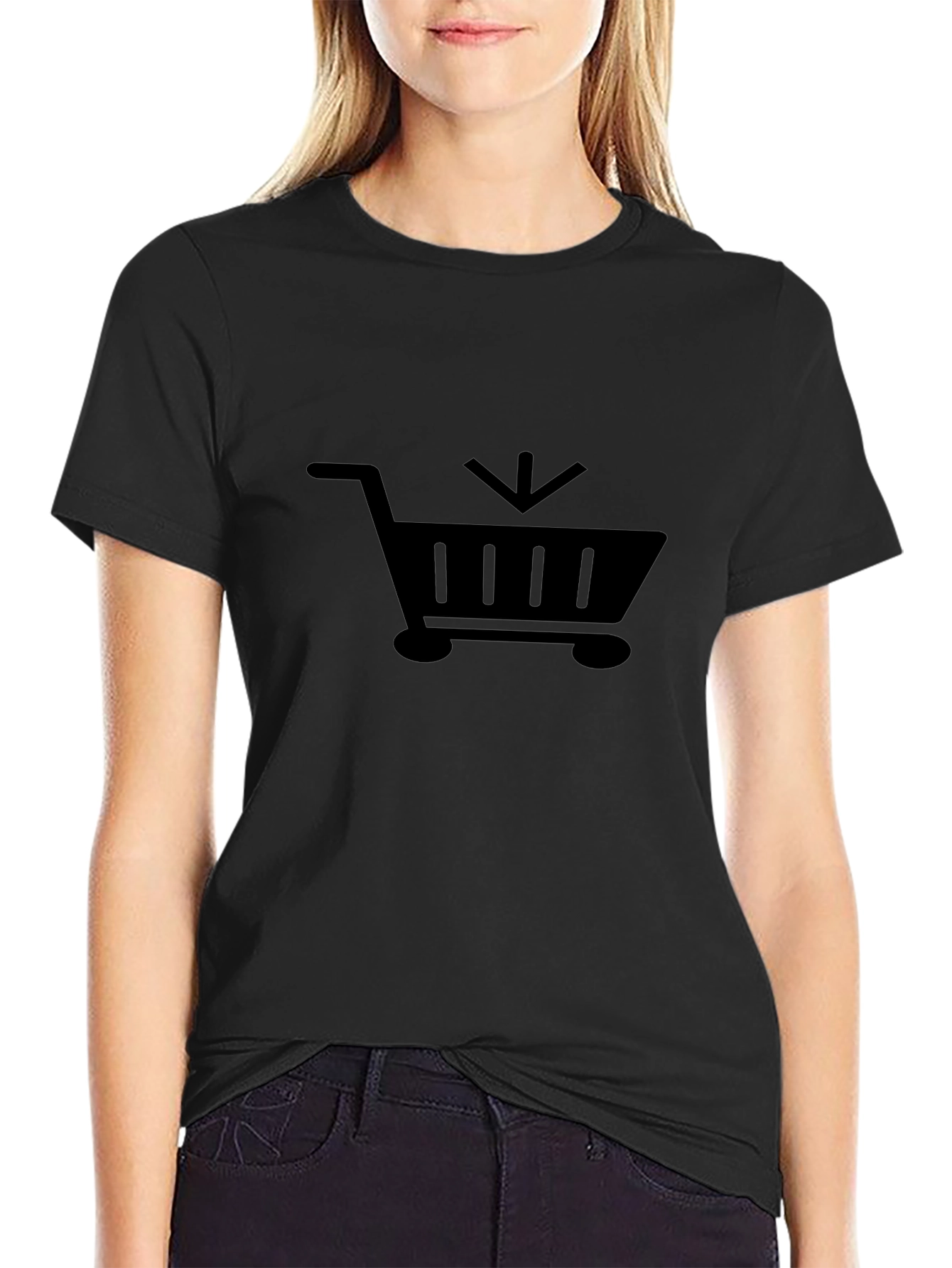 Camiseta Negra con Diseño de Carrito de Compras