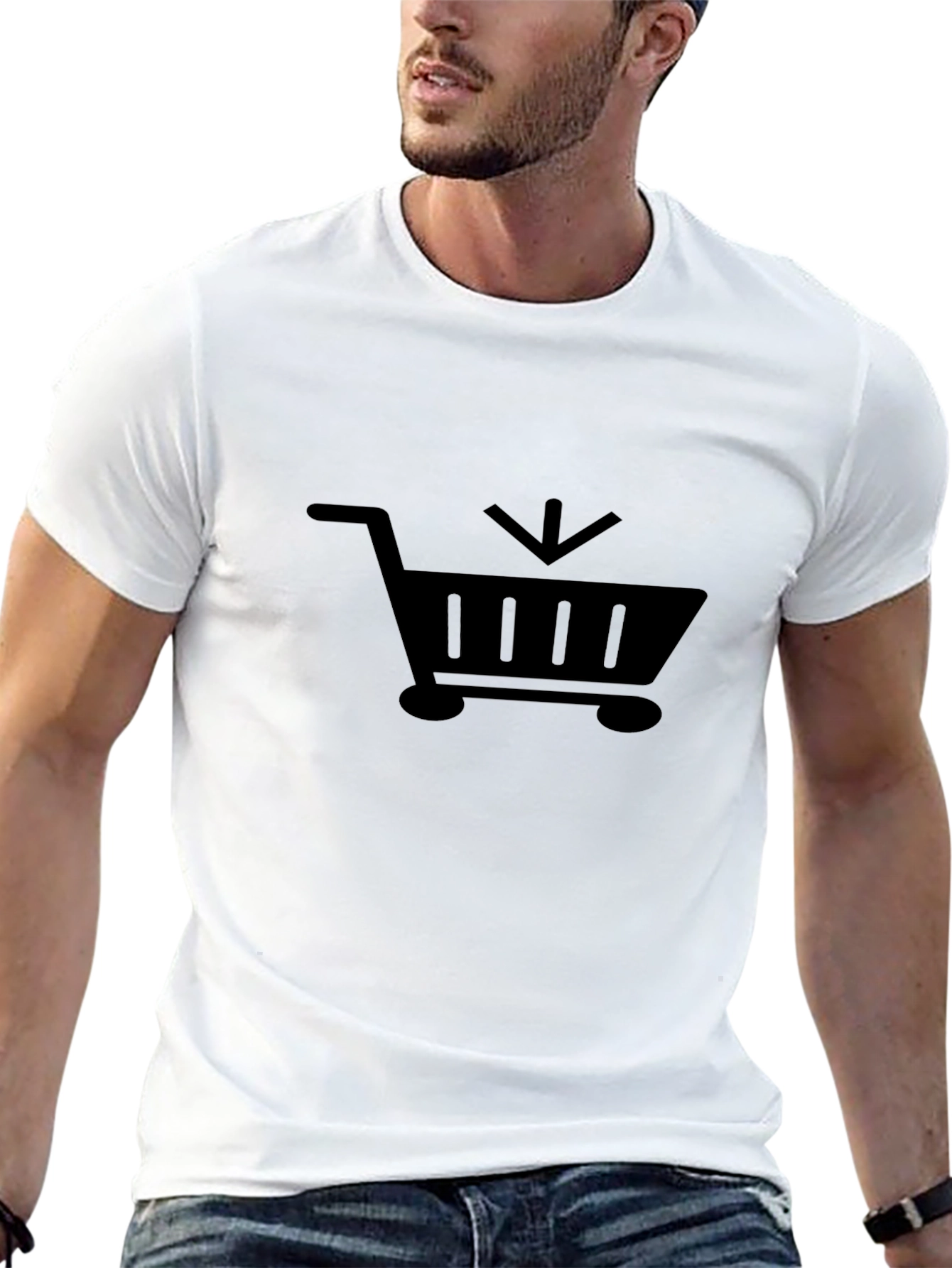 Camiseta Negra con Diseño de Carrito de Compras