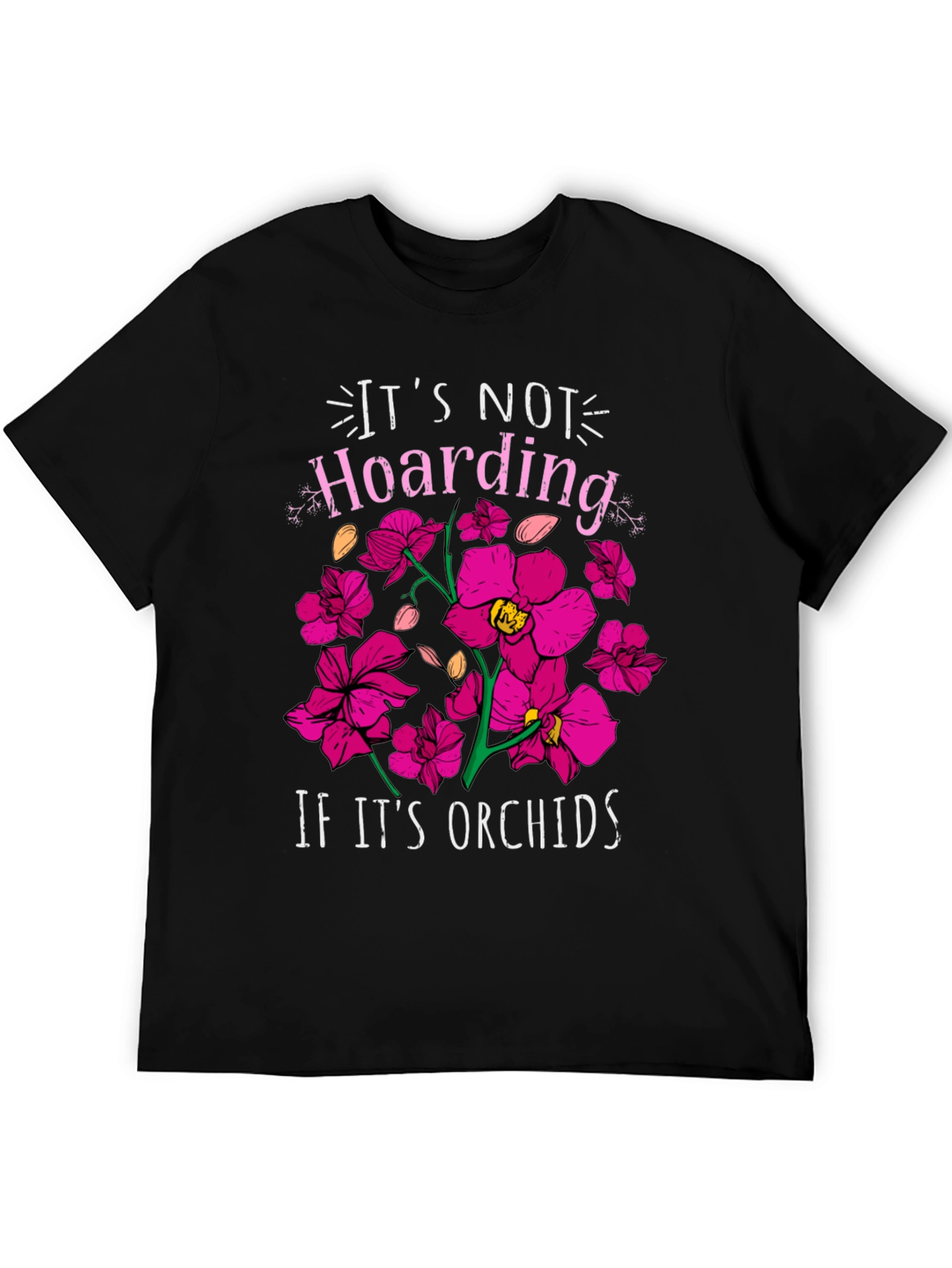 Camiseta Negra con Estampado de Orquídeas