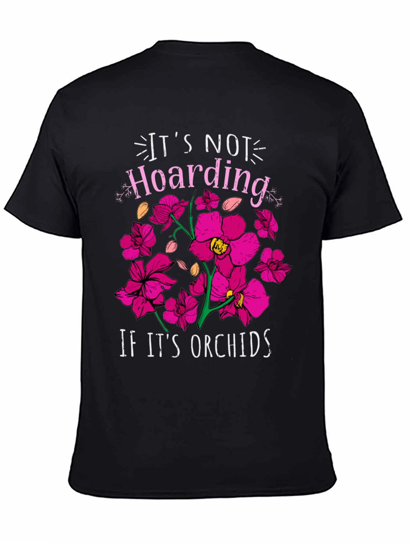 Camiseta Negra con Estampado de Orquídeas