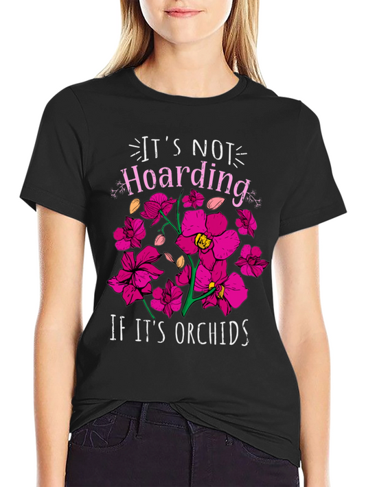 Camiseta Negra con Estampado de Orquídeas