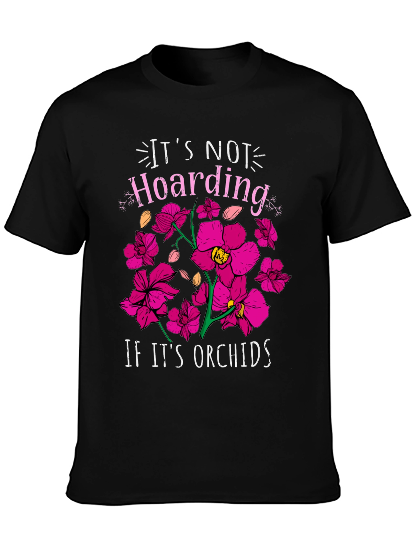 Camiseta Negra con Estampado de Orquídeas