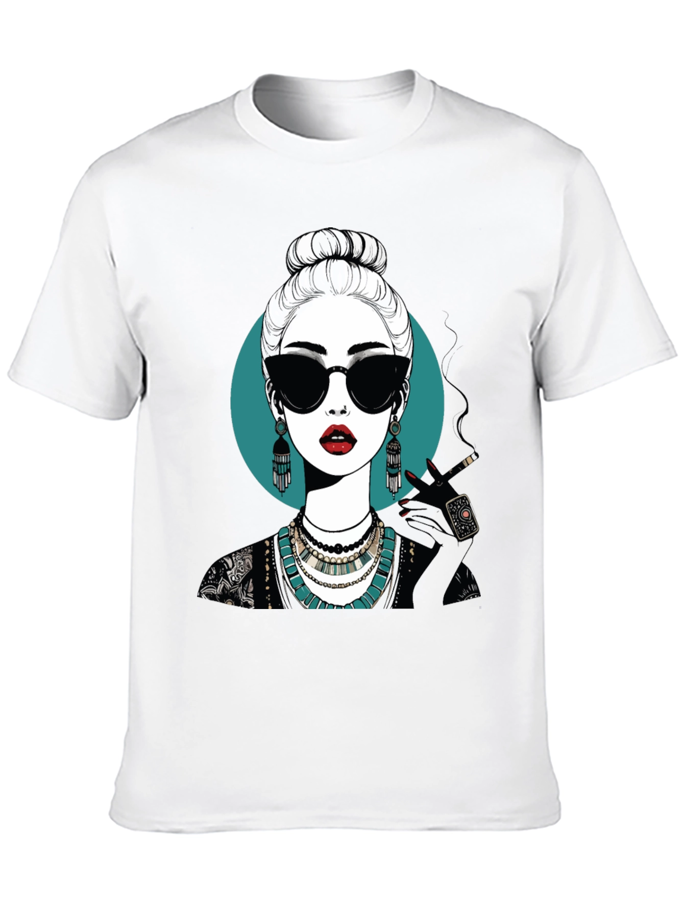 Camiseta Negra con Diseño Gráfico de Mujer Misteriosa