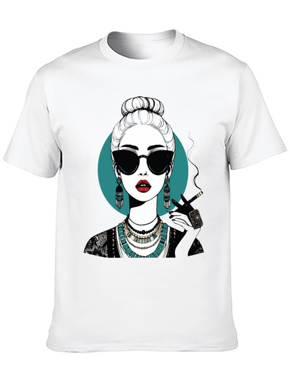 Camiseta Negra con Diseño Gráfico de Mujer Misteriosa