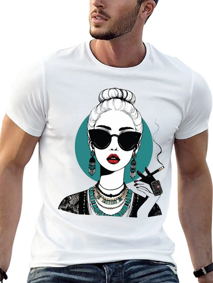 Camiseta Negra con Diseño Gráfico de Mujer Misteriosa