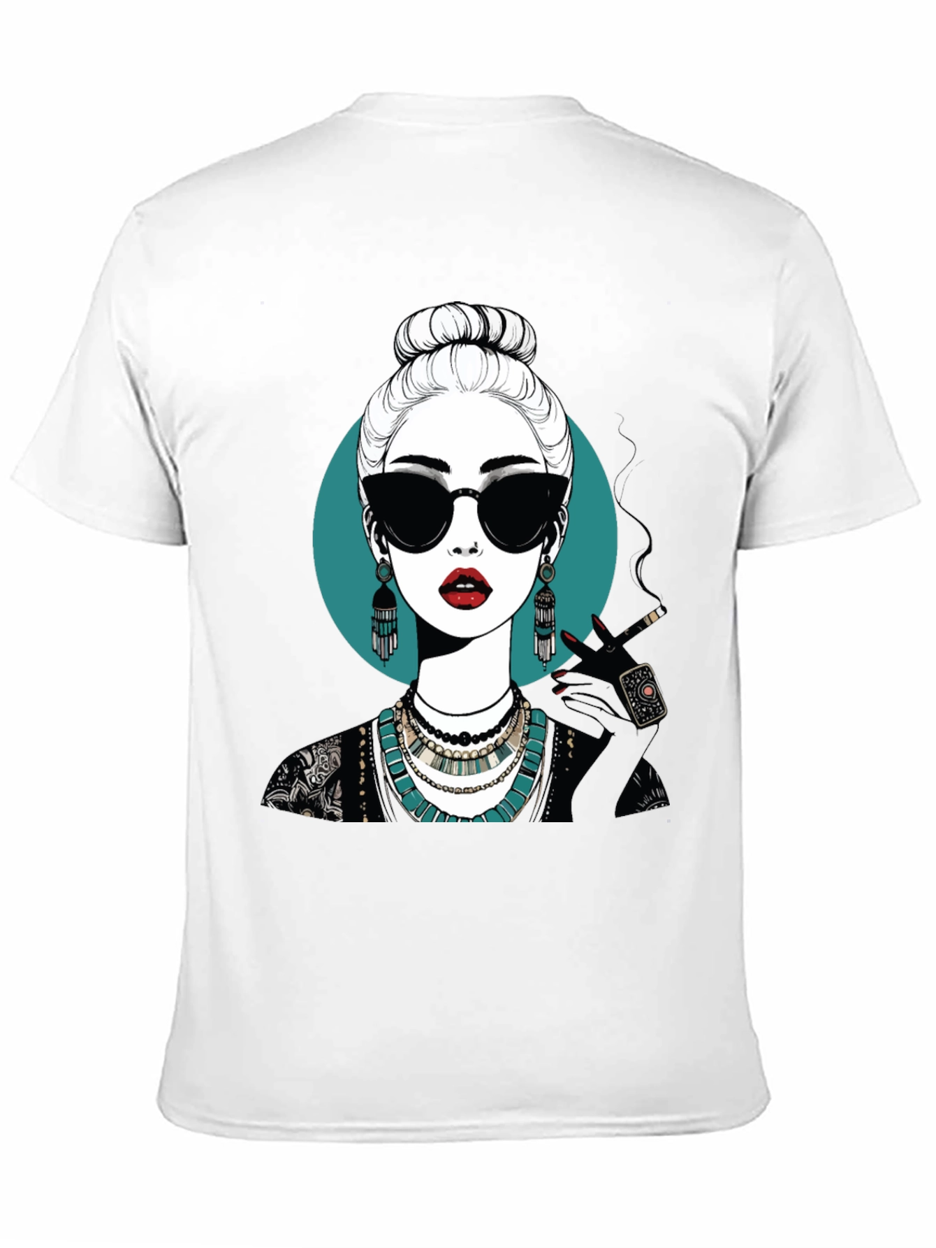 Camiseta Negra con Diseño Gráfico de Mujer Misteriosa