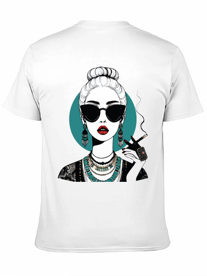 Camiseta Negra con Diseño Gráfico de Mujer Misteriosa