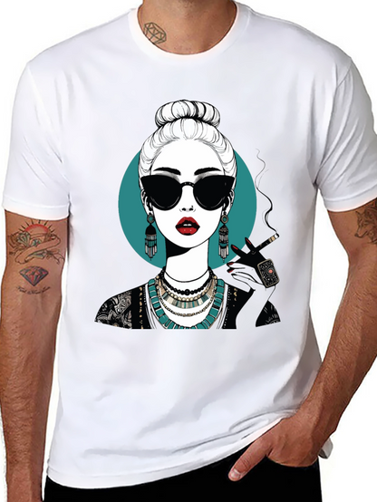 Camiseta Negra con Diseño Gráfico de Mujer Misteriosa
