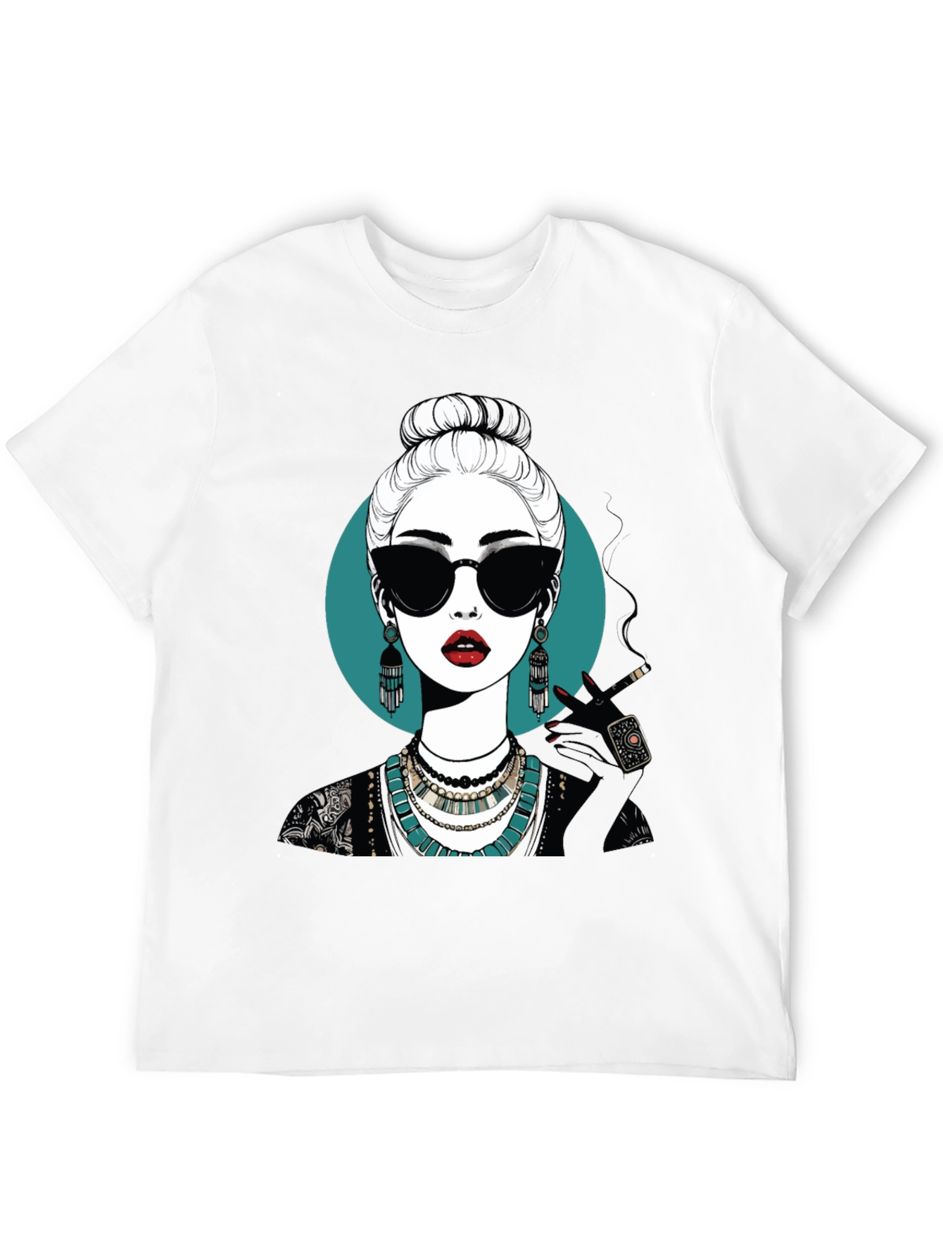 Camiseta Negra con Diseño Gráfico de Mujer Misteriosa