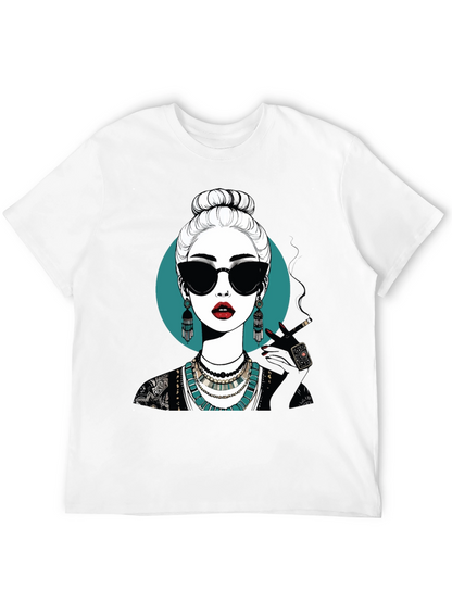 Camiseta Negra con Diseño Gráfico de Mujer Misteriosa