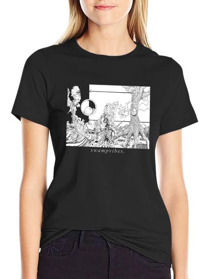 Camiseta Negra Swamp Vibes Diseño Artístico