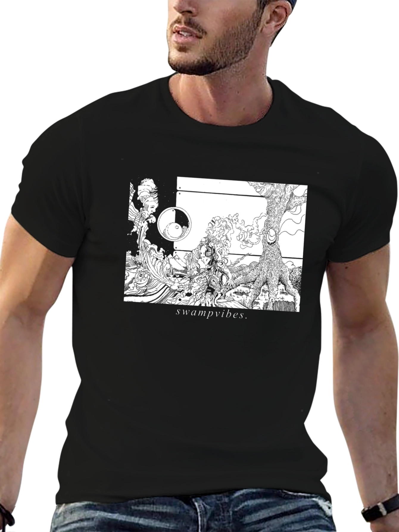 Camiseta Negra Swamp Vibes Diseño Artístico