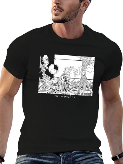Camiseta Negra Swamp Vibes Diseño Artístico