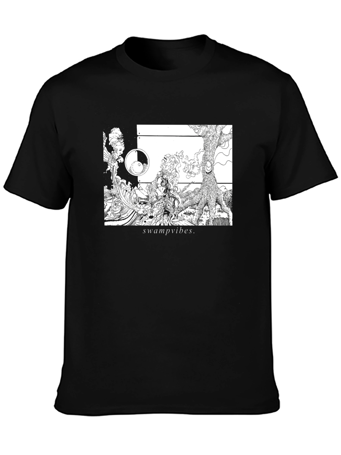 Camiseta Negra Swamp Vibes Diseño Artístico