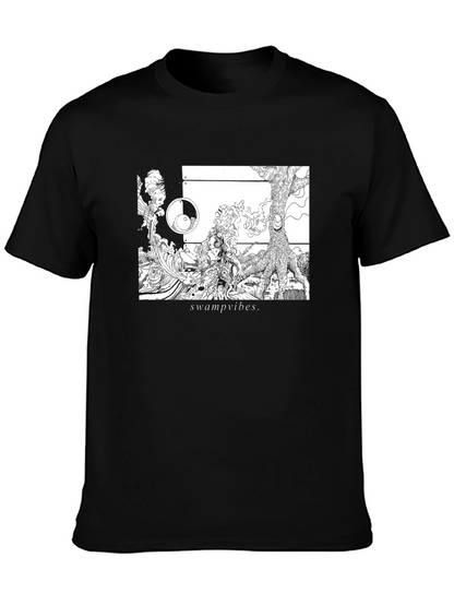 Camiseta Negra Swamp Vibes Diseño Artístico