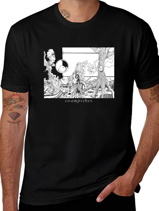 Camiseta Negra Swamp Vibes Diseño Artístico
