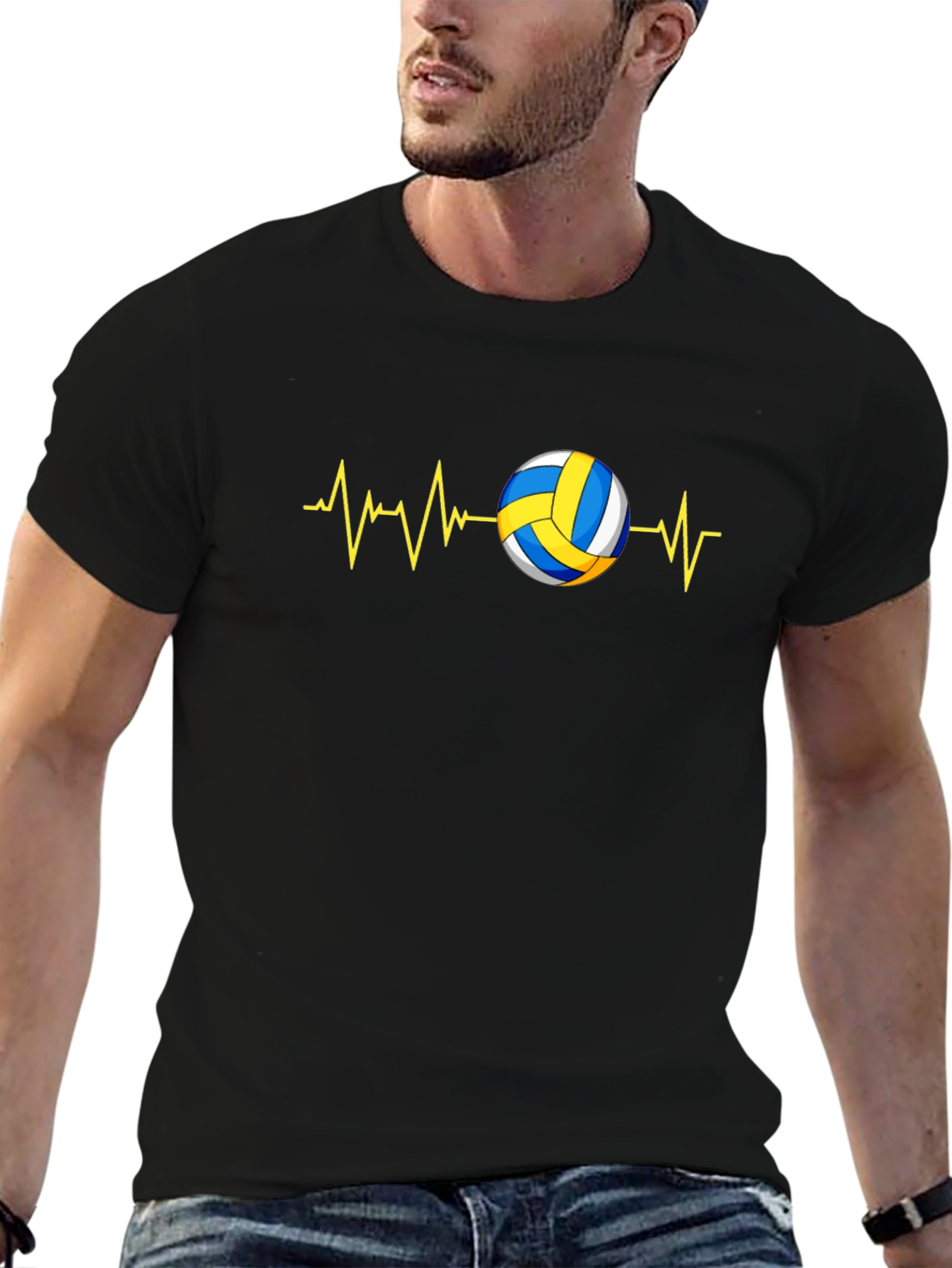 Camiseta Negra con Diseño de Voleibol
