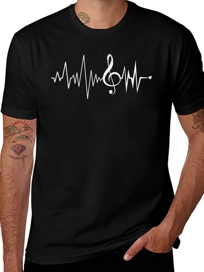 Camiseta Negra con Diseño de Latido Musical