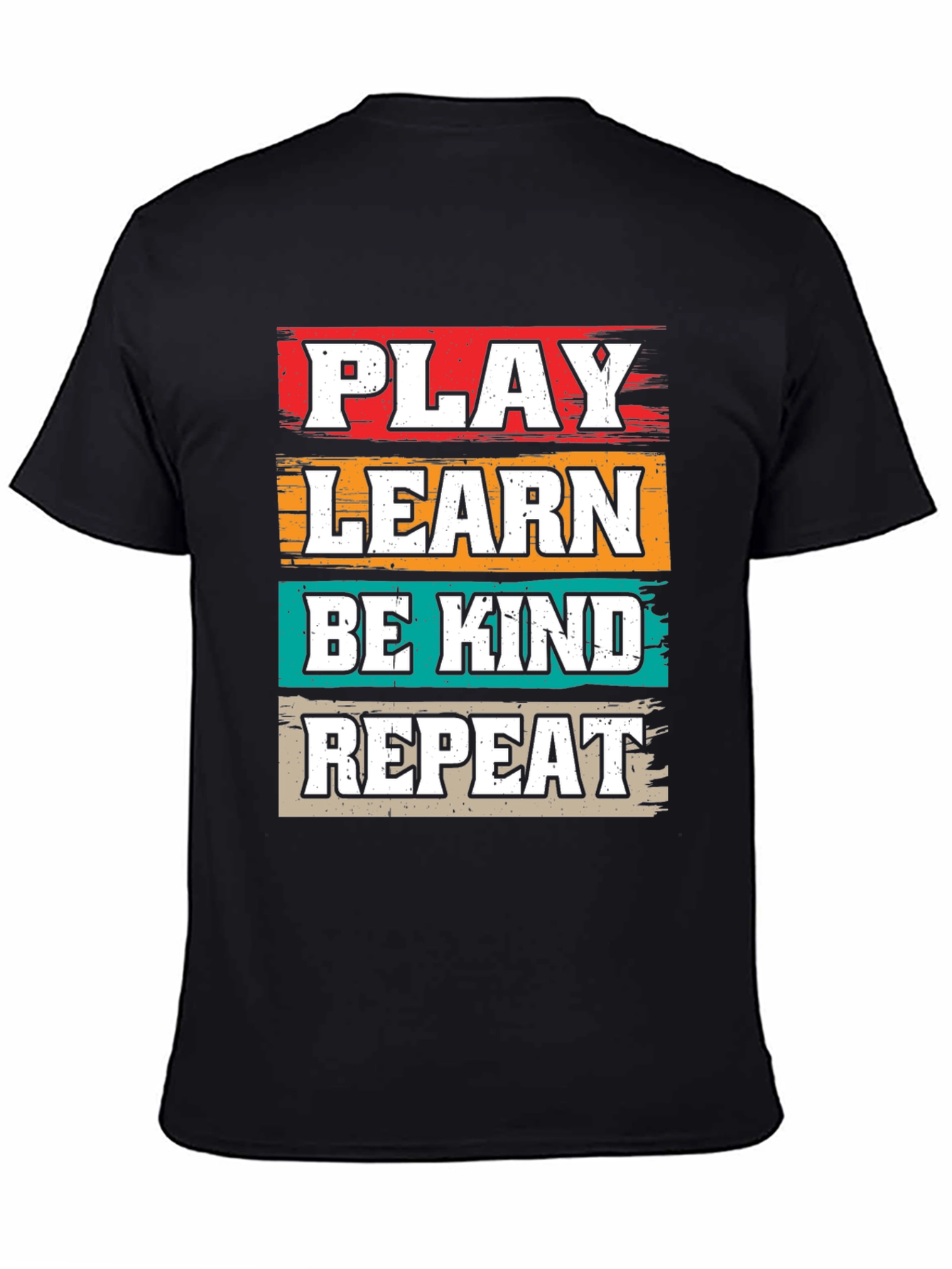 Camiseta Negra con Diseño Juega Aprende Sé Amable Repite