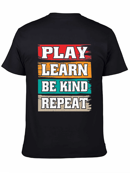 Camiseta Negra con Diseño Juega Aprende Sé Amable Repite