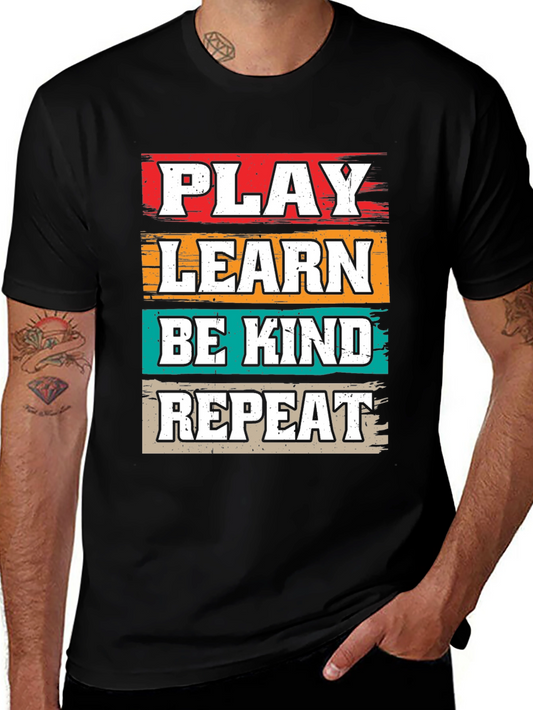 Camiseta Negra con Diseño Juega Aprende Sé Amable Repite