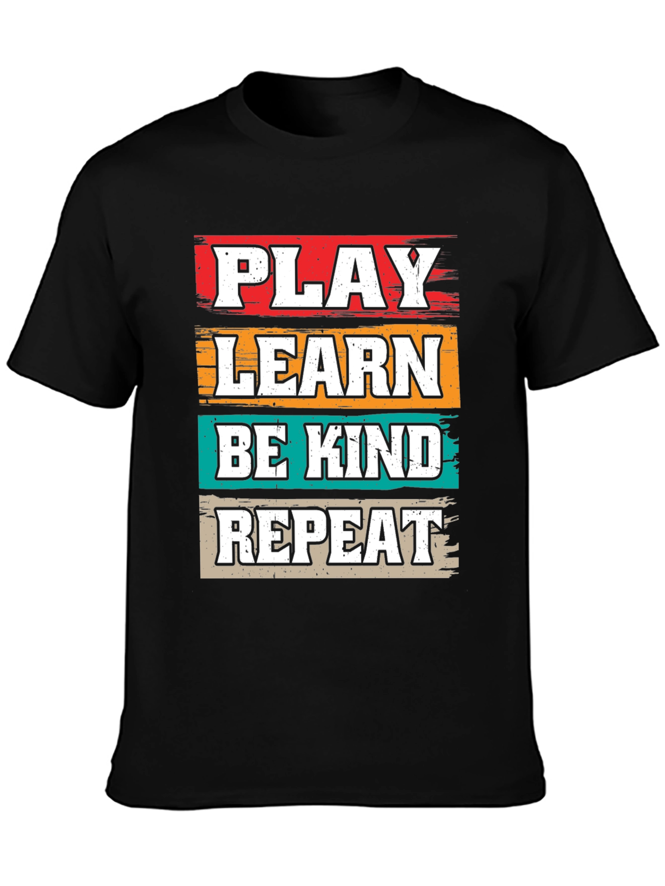 Camiseta Negra con Diseño Juega Aprende Sé Amable Repite