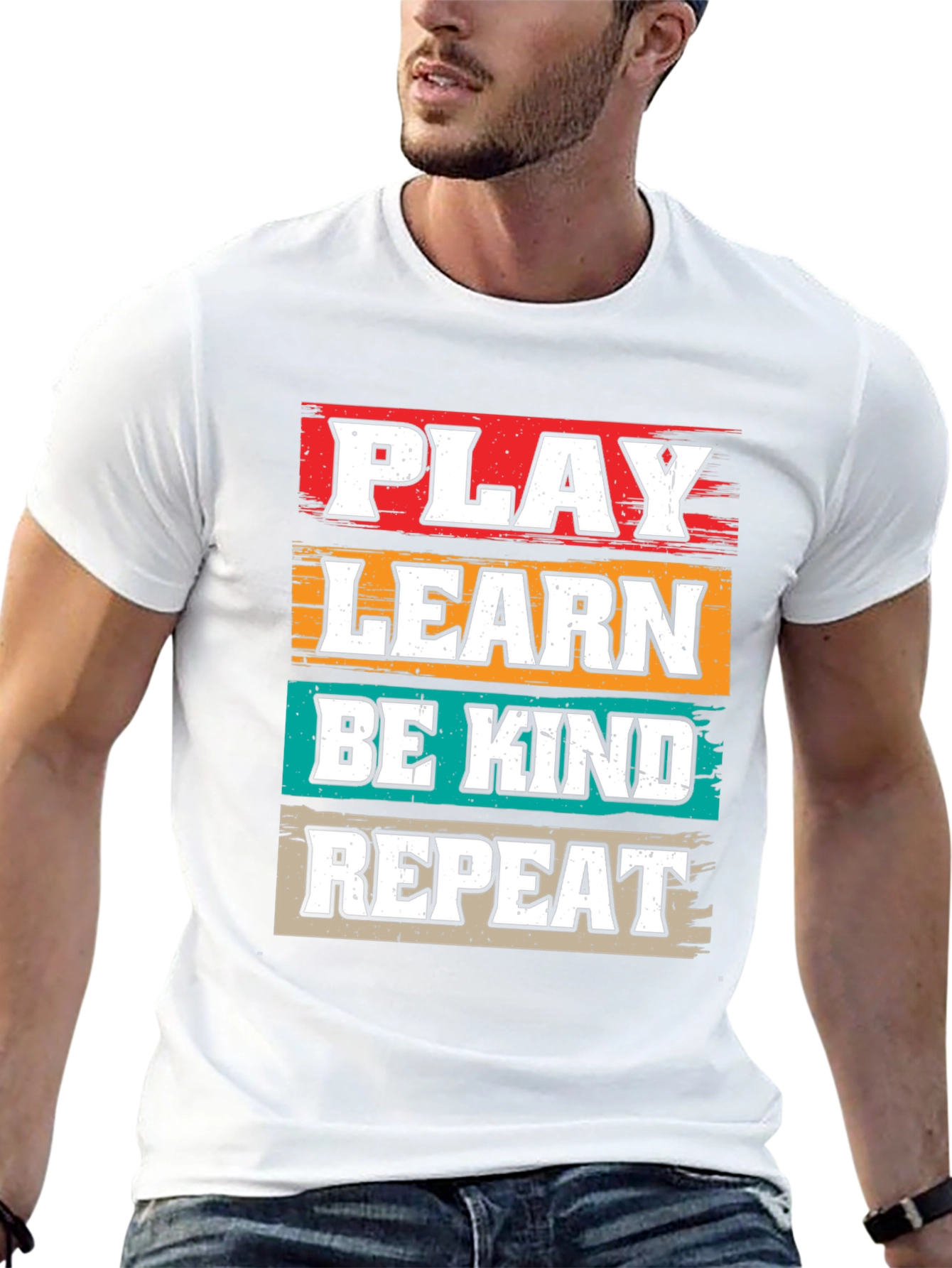 Camiseta Negra con Diseño Juega Aprende Sé Amable Repite