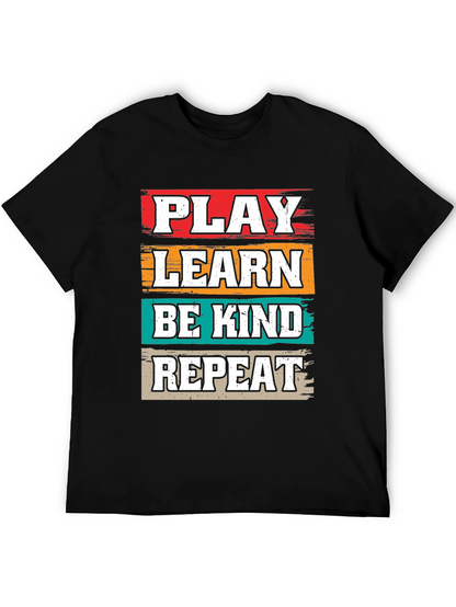 Camiseta Negra con Diseño Juega Aprende Sé Amable Repite