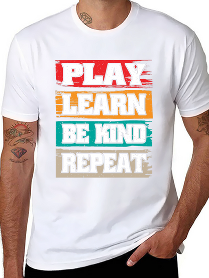 Camiseta Negra con Diseño Juega Aprende Sé Amable Repite