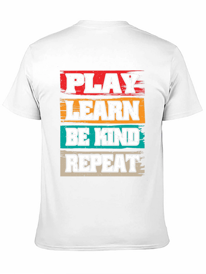 Camiseta Negra con Diseño Juega Aprende Sé Amable Repite