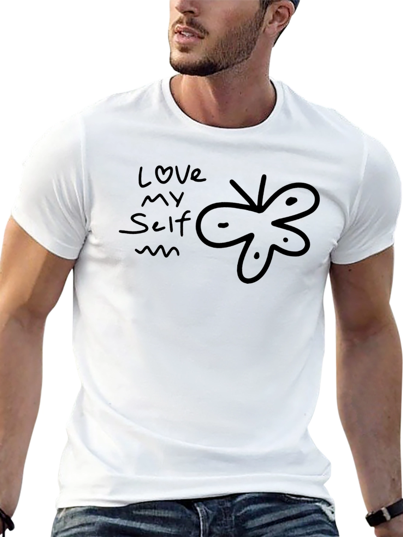 Camiseta Negra Ámate a Ti Mismo con Diseño Abstracto