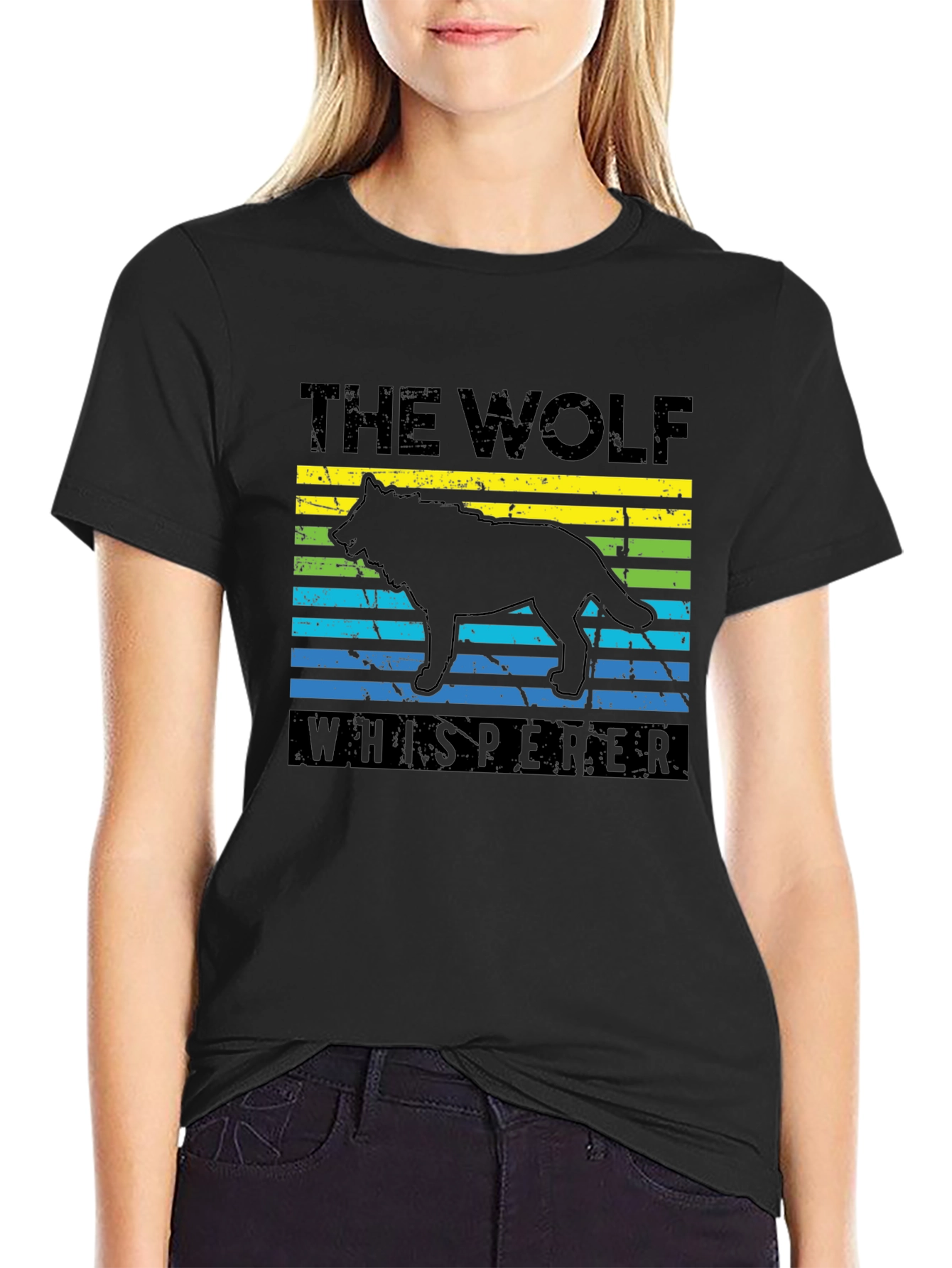 Camiseta Negra El Lobo Susurrador Diseño Gráfico