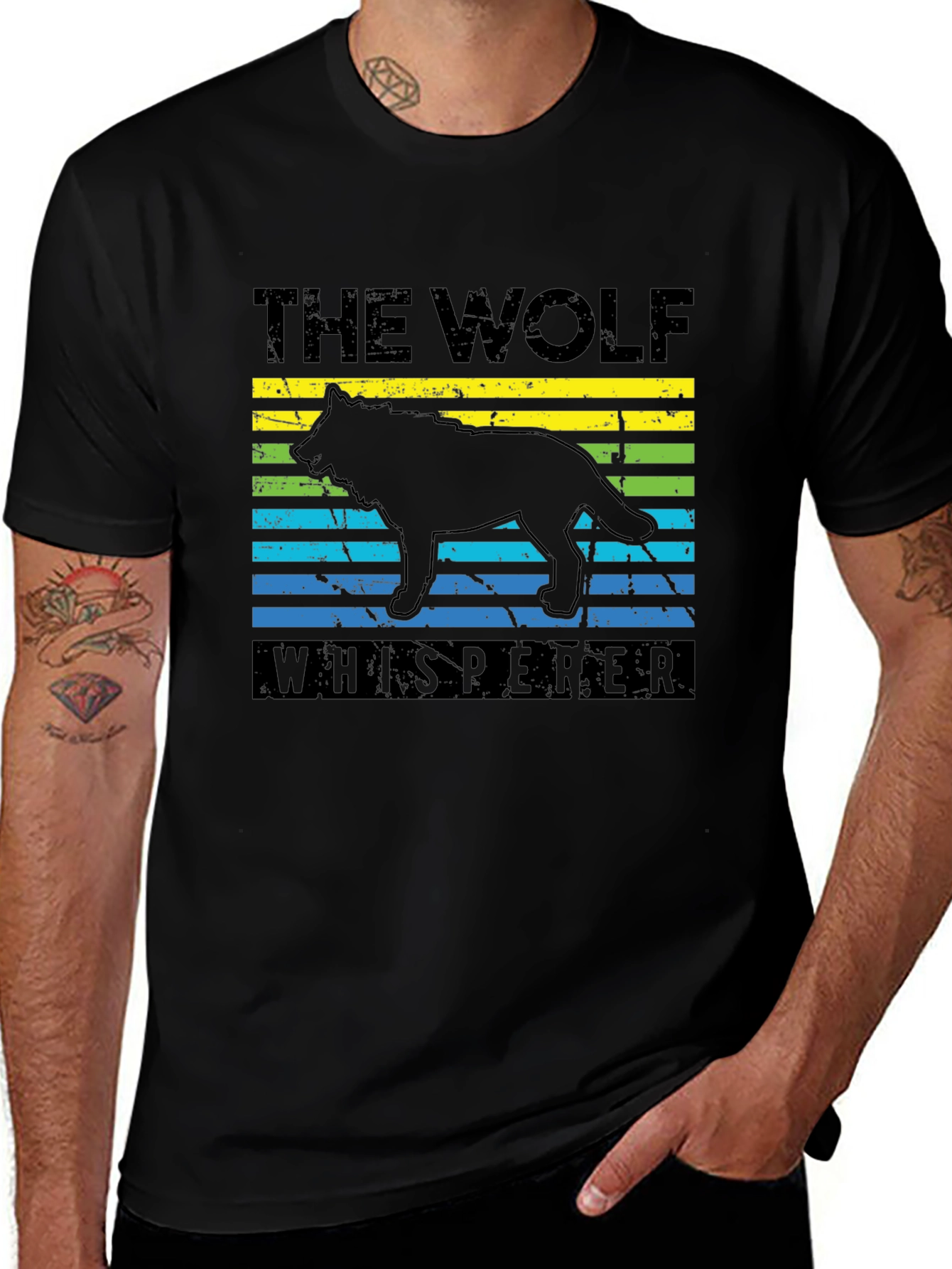 Camiseta Negra El Lobo Susurrador Diseño Gráfico