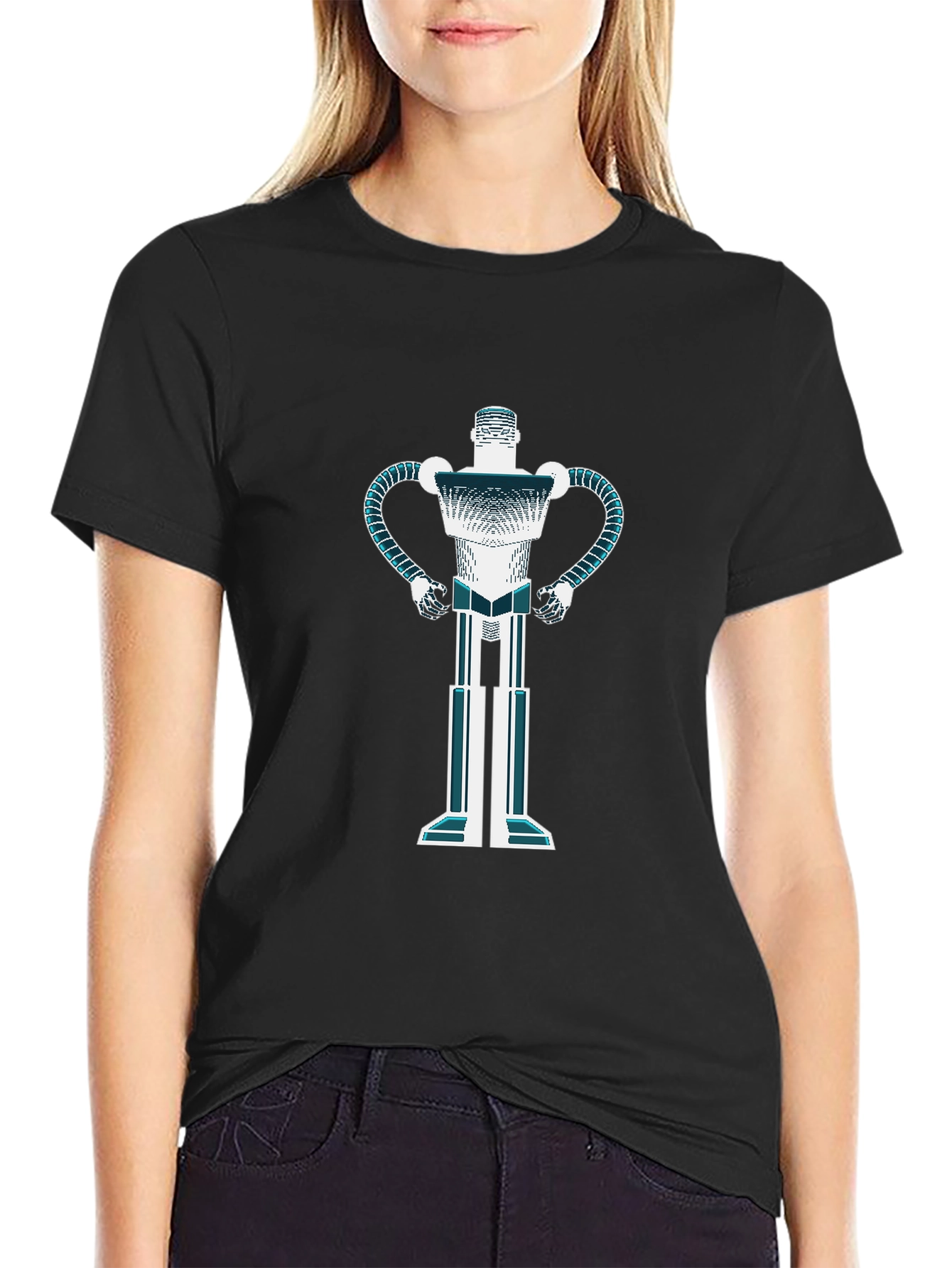Camiseta Negra con Diseño de Robot Futurista