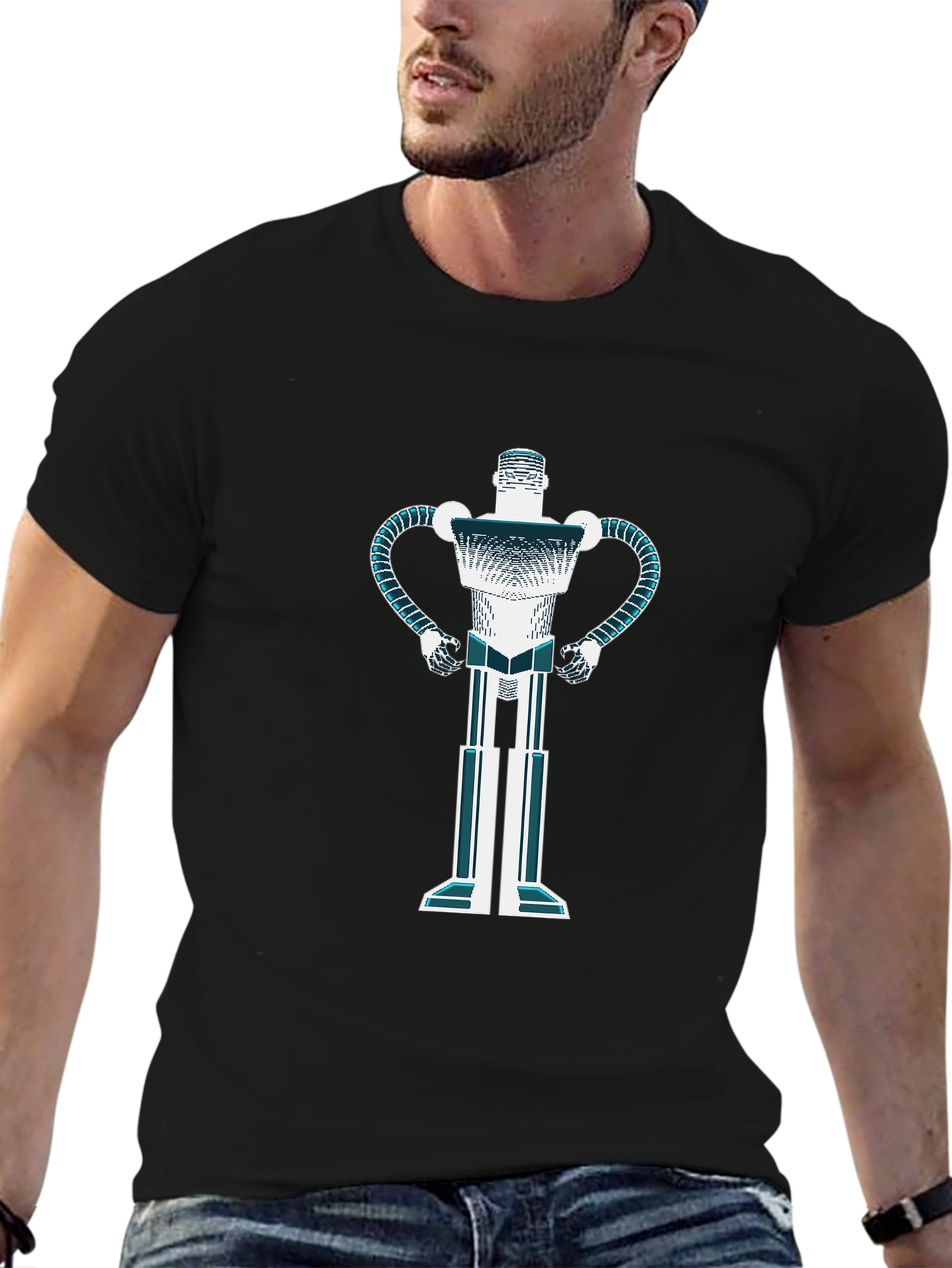 Camiseta Negra con Diseño de Robot Futurista