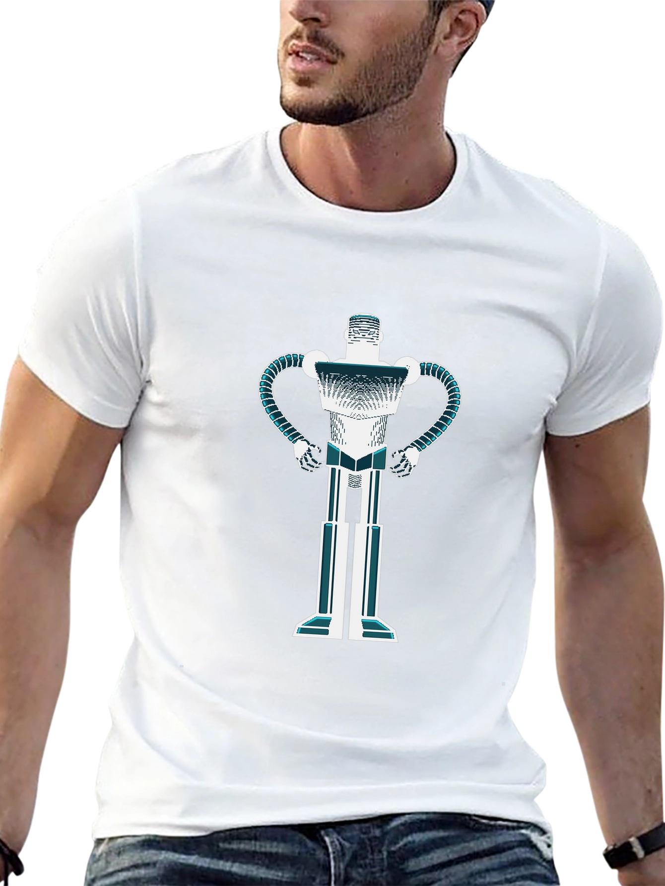 Camiseta Negra con Diseño de Robot Futurista