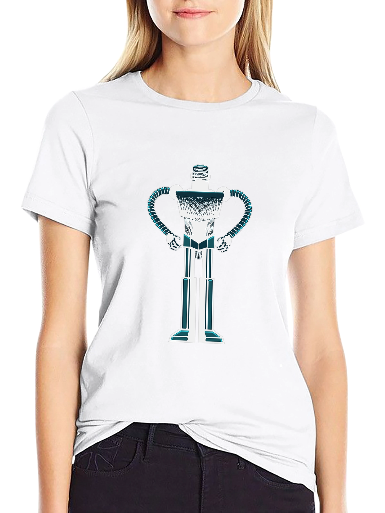 Camiseta Negra con Diseño de Robot Futurista