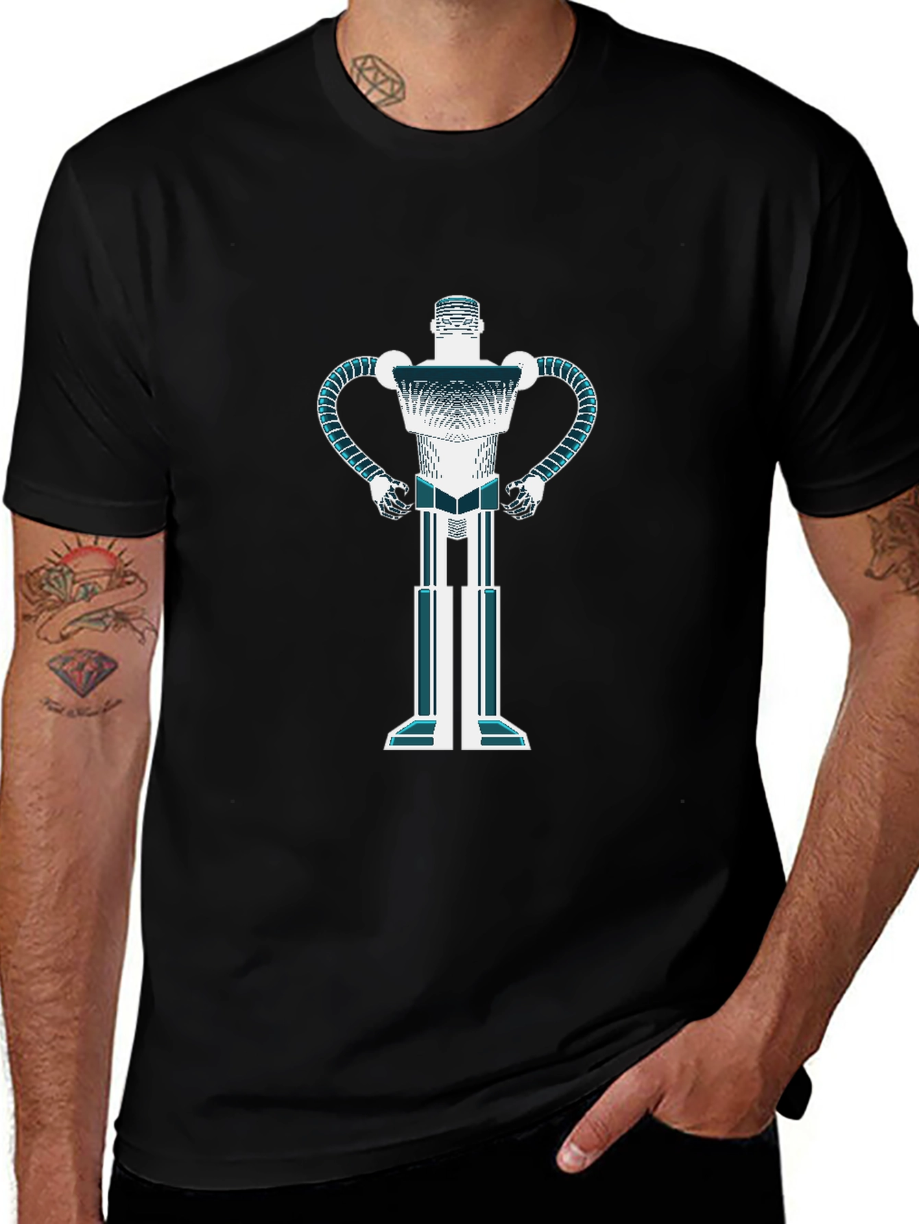 Camiseta Negra con Diseño de Robot Futurista