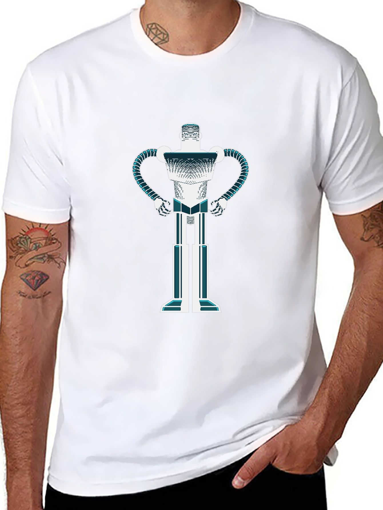 Camiseta Negra con Diseño de Robot Futurista