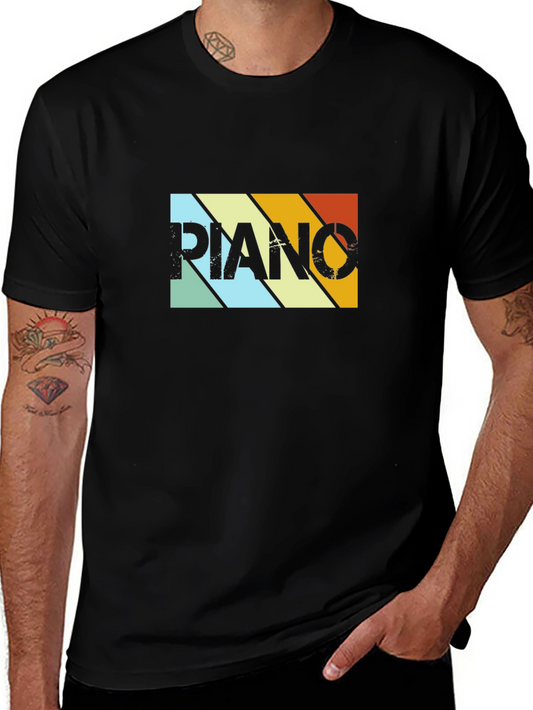 Camiseta Negra Retro Piano para Hombre