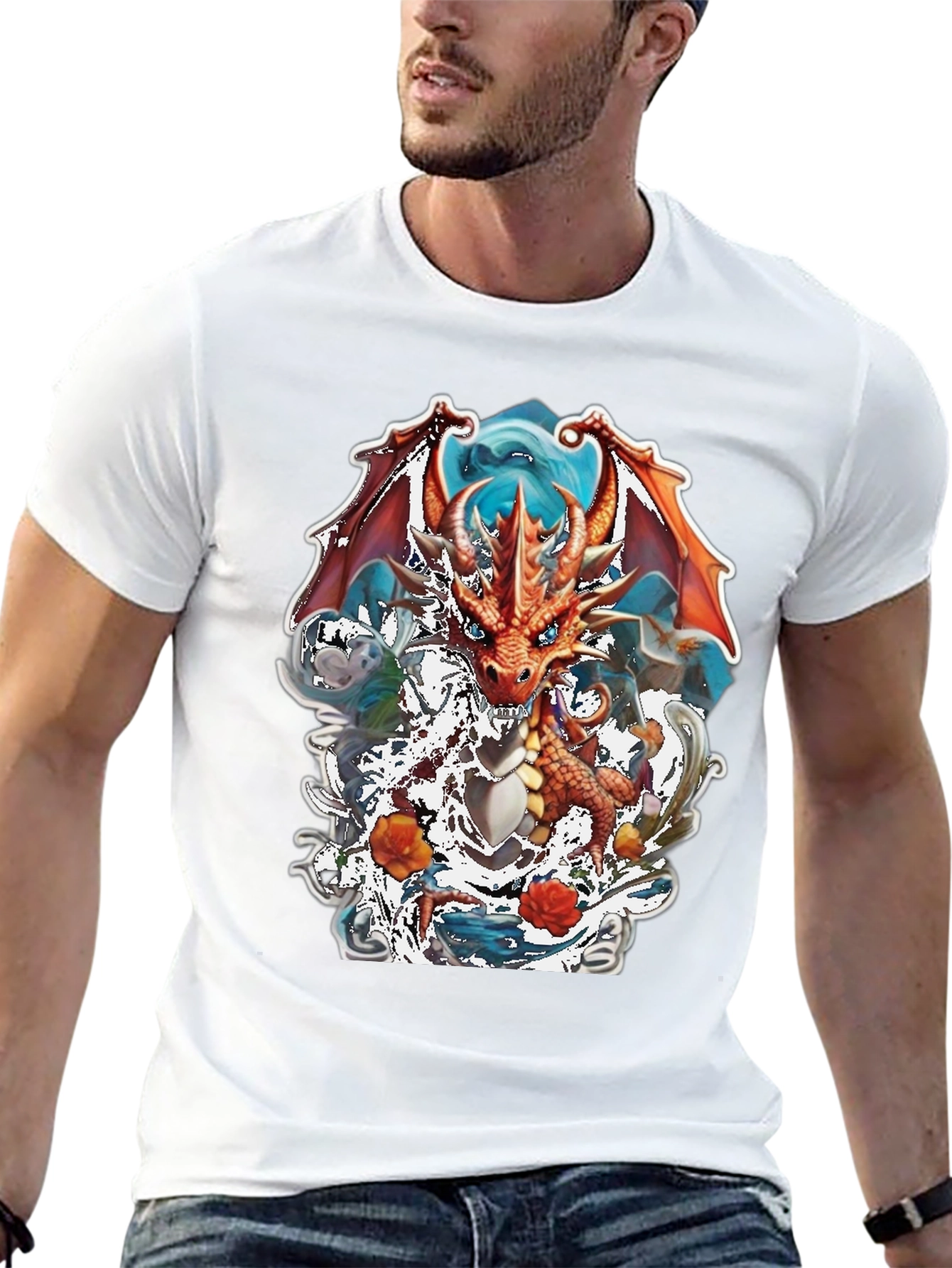 Camiseta Negra con Diseño de Dragón Fantástico