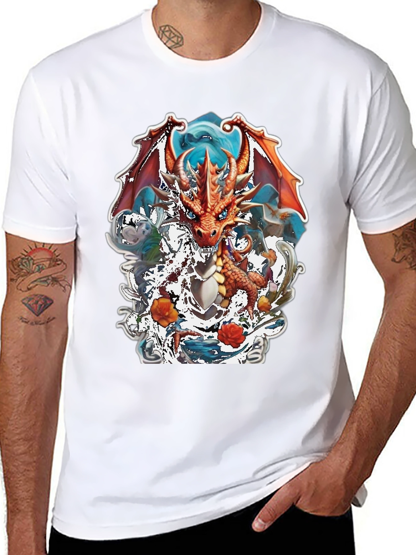 Camiseta Negra con Diseño de Dragón Fantástico