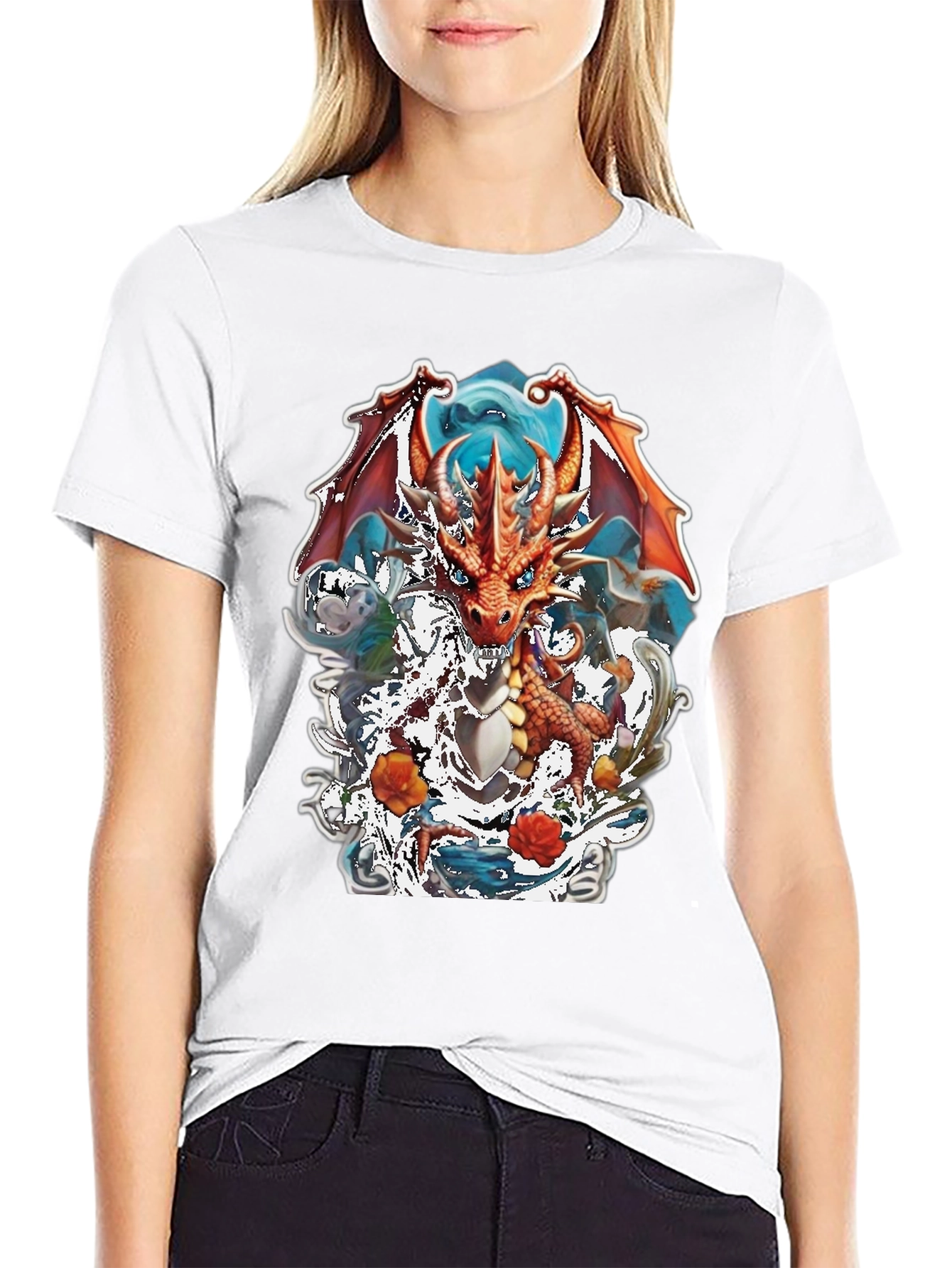 Camiseta Negra con Diseño de Dragón Fantástico