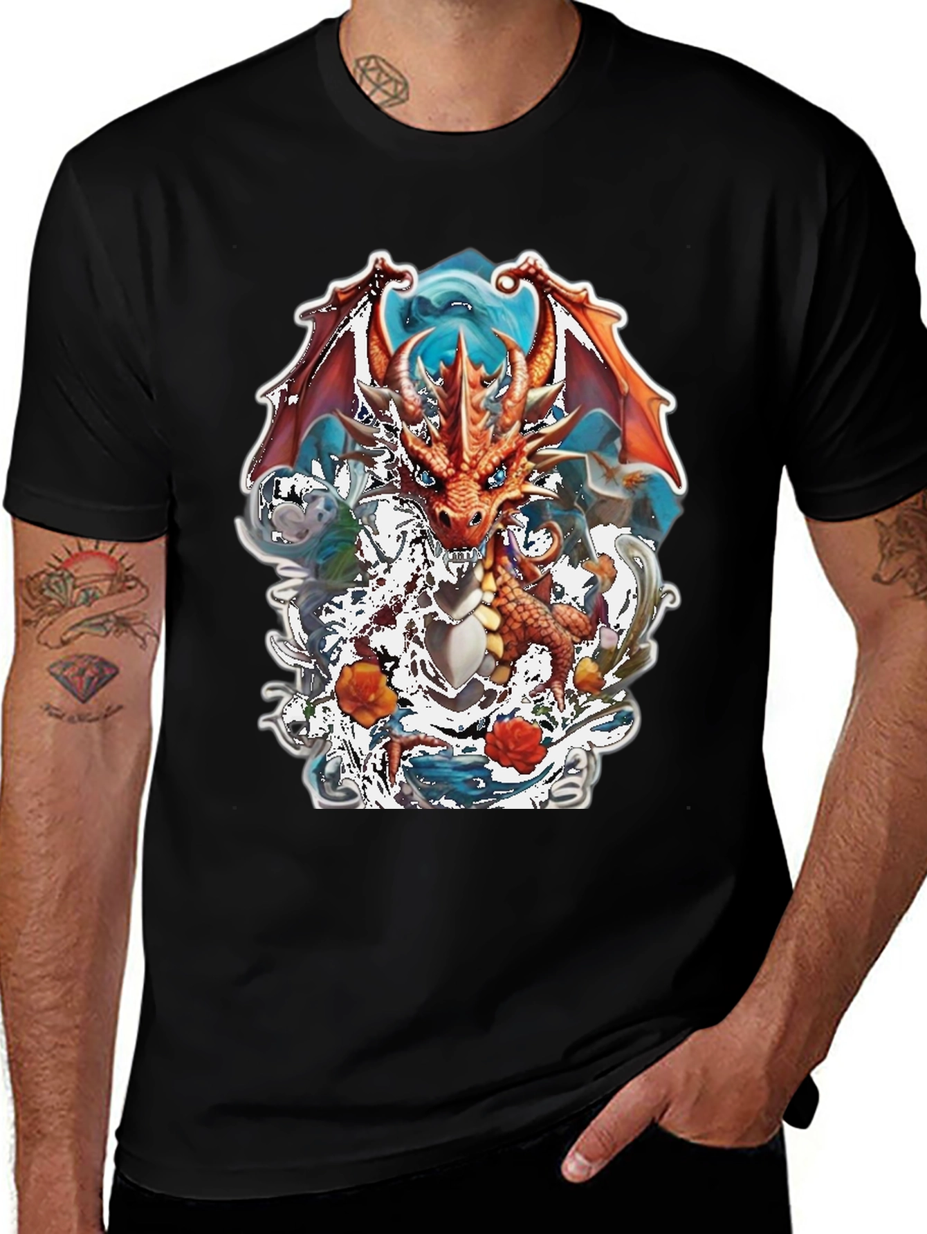 Camiseta Negra con Diseño de Dragón Fantástico