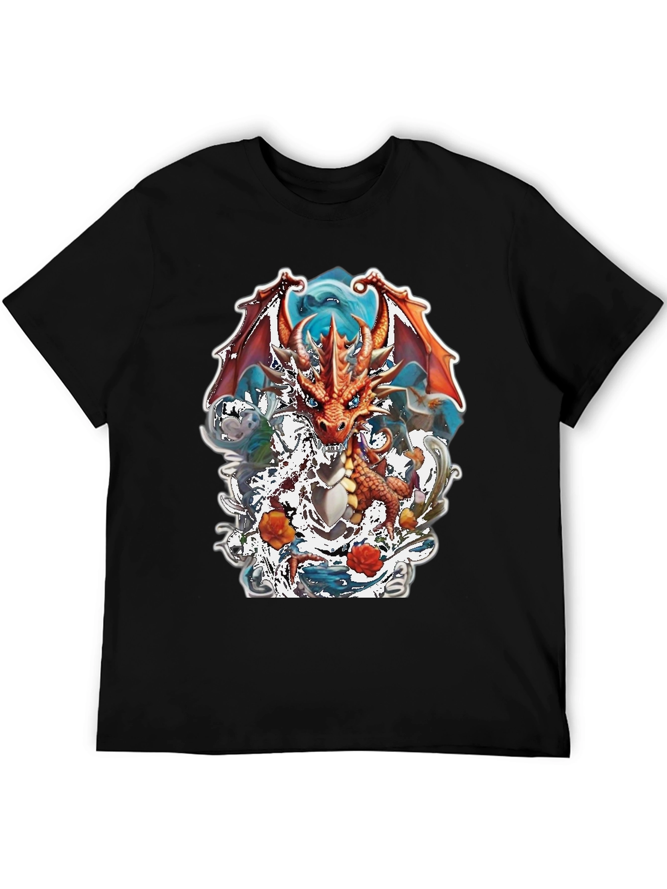 Camiseta Negra con Diseño de Dragón Fantástico
