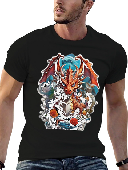 Camiseta Negra con Diseño de Dragón Fantástico