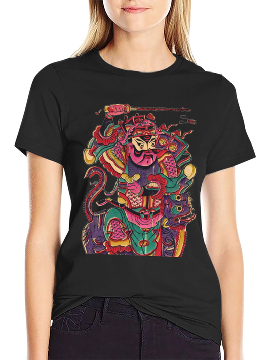 Camiseta Negra con Diseño Estampado Japonés