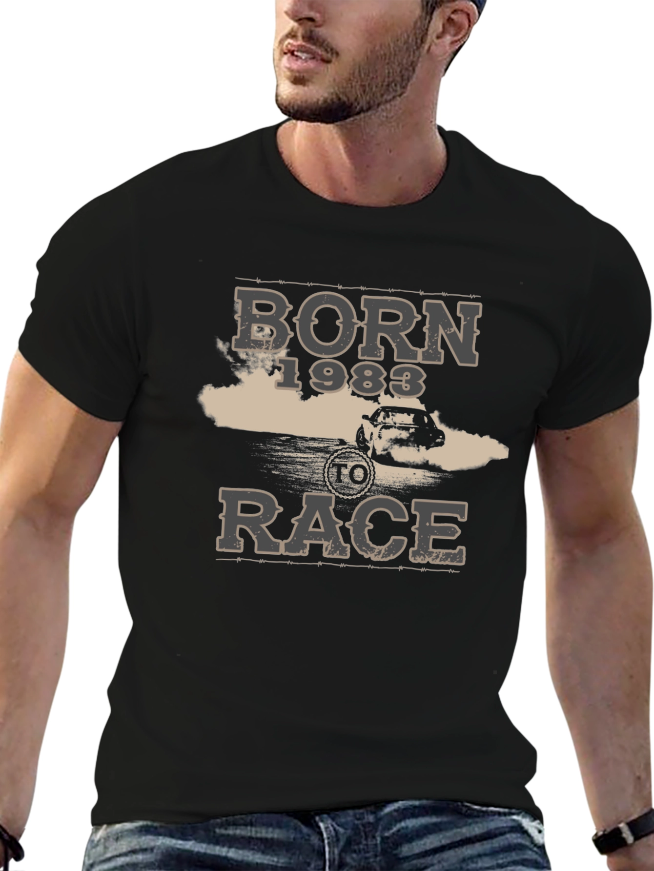 Camiseta Negra Born To Race 1983 para Hombre
