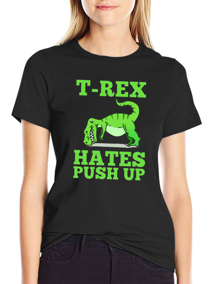 Camiseta Negra T-Rex Hates Push Up Divertida