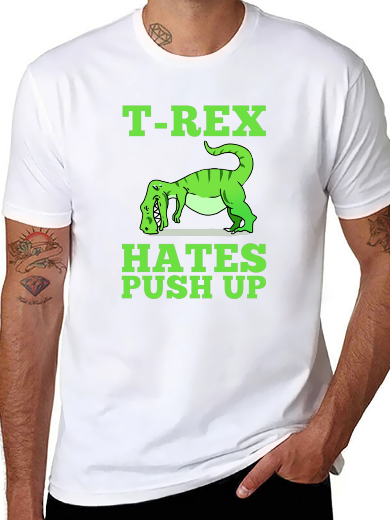 Camiseta Negra T-Rex Hates Push Up Divertida